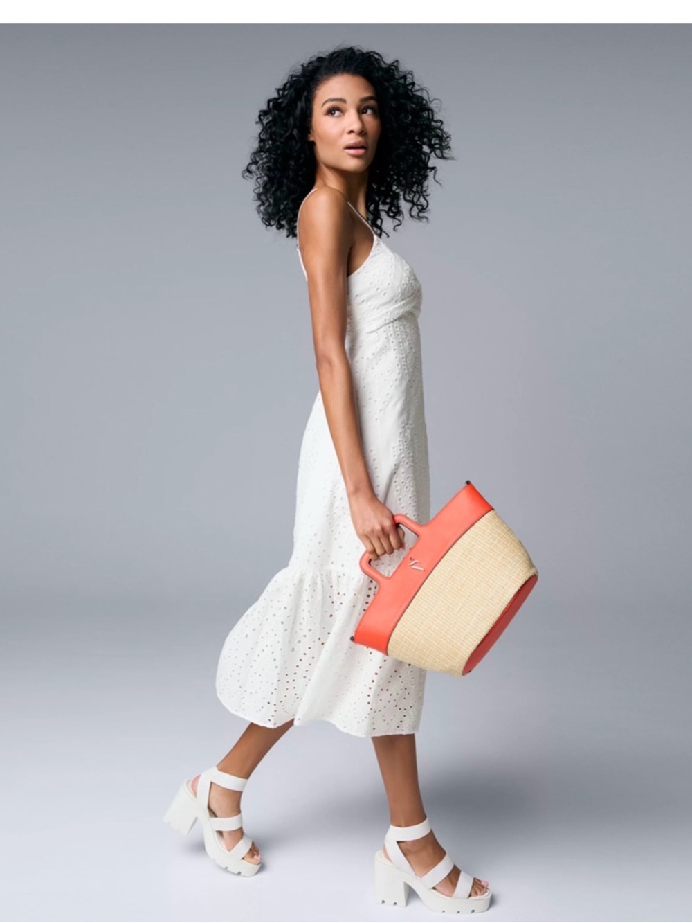 White Eyelet Spaghetti-Strap Midi Dress - SIZE MEDIUM